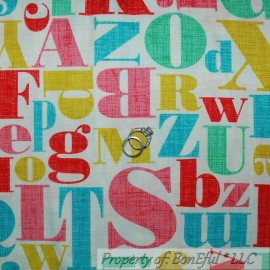 Michael Miller Fabrics BonEful Fabric FQ Cotton Quilt VTG Letter Alphabet Kid School Circus Baby Color