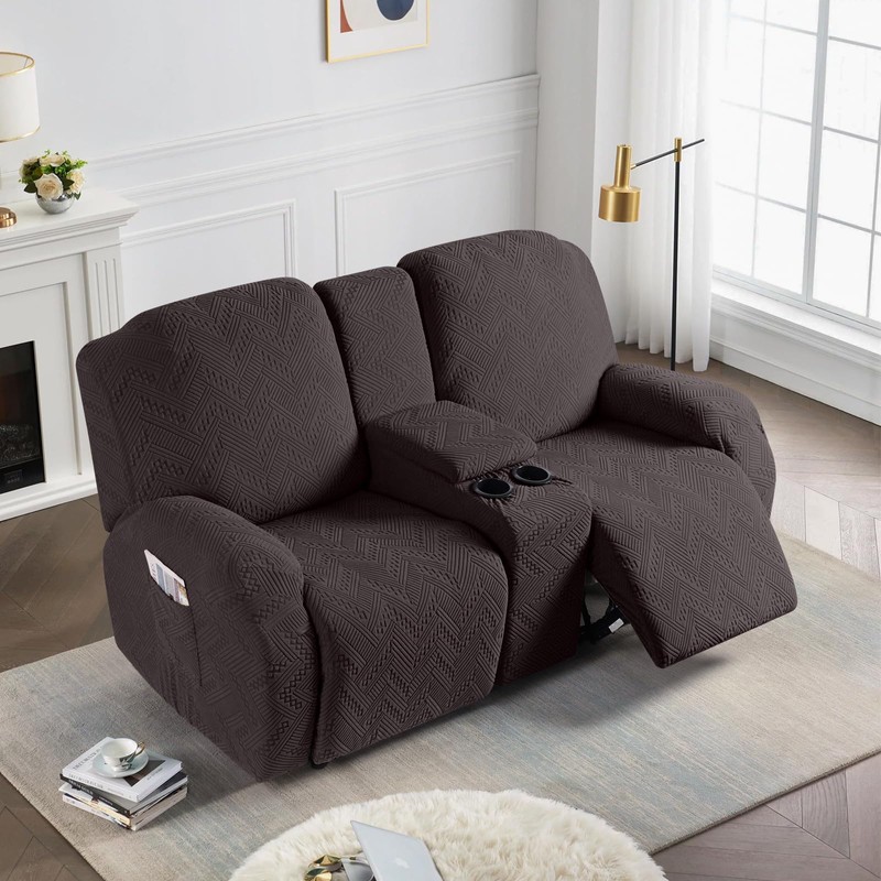 Ruaozz Stretch Loveseat Recliner Covers with Console 4-Pieces Recliner Sofa