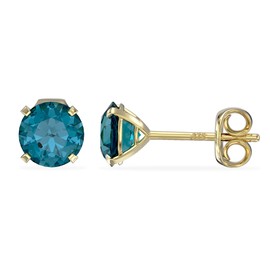 Aeon Jewellery Birthstone Stud Earrings - December Blue Topaz | 9ct Yellow Gold & Cubic Zirconia Diamond | Polishing Cloth Included | 4 Pronged Stone