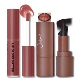 HOSAILY Lip Liner Butter Gloss Set, Black Plumping Lip Liner Lip Pencil Moisturizing Lightweight Lip Gloss Lip Combo, High Shine Glossy Lip Tint Lip Stain Makeup Long Lasting Lip Care for Women