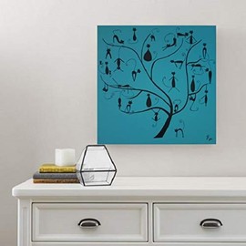 Cuadro Decorativo Moderno Pintura en lienzo canva Arbol de Gatos Pintado a Mano cuadro para decoración del hogar listo para colgar Cuadro de Pared par