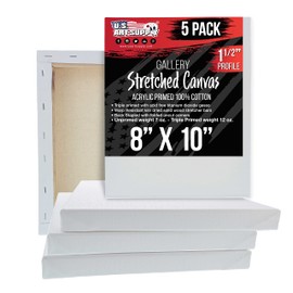 U.S. Art Supply 8 x 10 inch Gallery Depth 1-1/2" Profile Stretched Canvas, 5-Pack - 12-Ounce Acrylic Gesso Triple Primed, Professional Artist Quality, 100% Cotton - Acrylic Pouring, Oil Painting