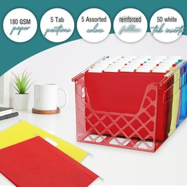 Hanging File Folders Letter Size, Hanging Files Organizer 50 Pack 1/5 Cut Heavyweight 180 GSM Assorted Colored File Cabinet Folders for Documents