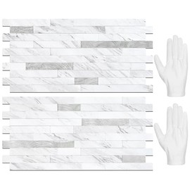 STICKGOO 20 Sheets Peel and Stick Backsplash Tile, Stick on Backsplash for Kitchen and Bathroom, White Marble Look PVC Mixed Metal Silver Self Adhesive Wall Tiles