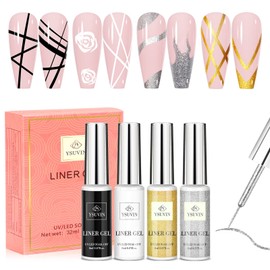 YSUVIN Liner Gel Nagellack, 4 Farben Gold Silber Weiß Schwarz Painted Gel Nagellack, Soak Off UV/LED Nagellack für Frauen Home DIY Nail Art Salon Maniküre Geschenke
