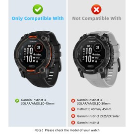 MoKo Rubber Sport Watch Band Compatible with Garmin Instinct 3 Solar 45mm/Instinct 3 Amoled 45mm, Adjustable Watch Band Replacement Waterproof Lightweight Strap Wristband, Dark Night Black