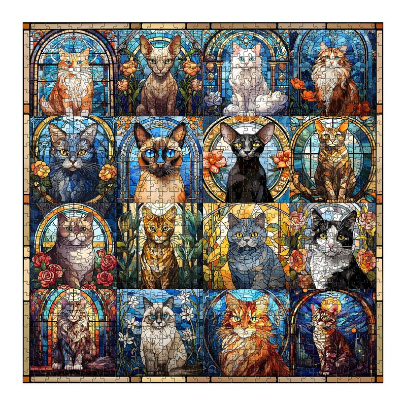 Stained Glass Puzzle Cat Puzzles for Adults 1000 Pieces, Colorful