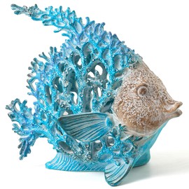 VVGIFTS Beach Coastal Decor Coral Reef Angelfish Home Office Desk Decor Sculpture Statue for Tabletop Shelf Bathroom Decoration Ornament Gift (Turquoise and Blue)