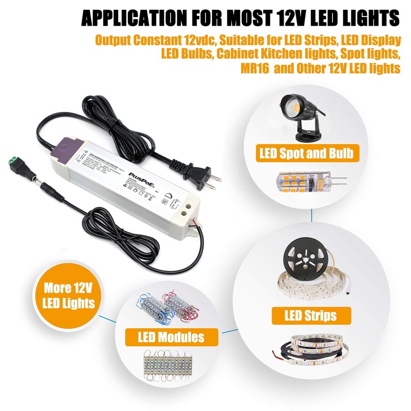 PLUSPOE 12V 30W Power Supply Driver TRIAC Dimmable Transformer for