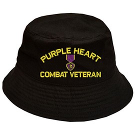 MILITARY Purple Heart Combat Veteran 100% Cotton Black Bucket Cap Hat