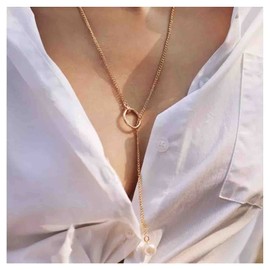 Cimenexe Bohemian Pearl Drop Y Necklace Karma Circle Y Lariat Necklace Gold Pearl Circle Y Necklace Choker Long Hollow Circle Drop Necklace Jewellery for Women and Girls Gifts