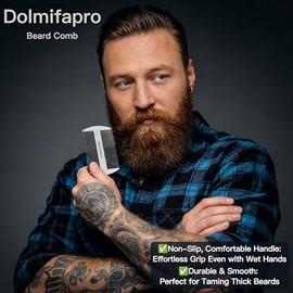 Peine de barba de bolsillo de acero inoxidable 304 para hombres, antiestático, doble fino y grueso, peine ultrafino para bigote de aseo con funda de p