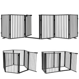 Snagle Paw Full Metal Freestanding Dog Gate with Door, 120” W x 24” H Pet Gate with Support Feet for Doorways, Stairs and Hallways, Portable Dog Fence for Indoor and Outdoor Use(6 Panel, Black)