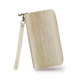 AfitLulu Clutch Wallet for Women, Gradient Color Multi Slot Women's Wallet with Double Zippers and Detachable Wristband, PU Leather Wallet for Mobile Phones, Lipstick, Loose Powder (gold)