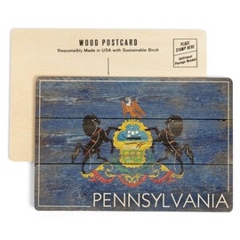 Rustic Pennsylvania State Flag (4x6 Birch Wood Postcards, 2-Pack Stationary, Rustic Home Wall Decor)