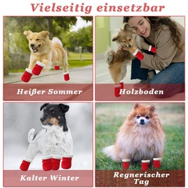 agctrler Dog Shoes, Paw Protection, Non-Slip Dog Socks, Paw Protection, Soft, Adjustable, for Small, Medium Dogs, Winter, Red (Pack of 4)