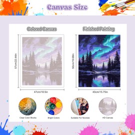 NEWENMO Adult Paint by Numbers Canvas Kits,Aurora Borealis Painting by Number,Forest Night Scenery Paint by Numbers Kits,DIY Craft Art Painting Kit,Oil Painting Kits,for Home Decoration 40x50cm