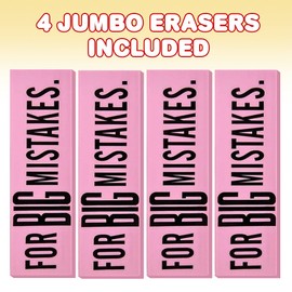 ArtCreativity Pink Mistake Erasers for Kids, Pack of 4, Really Big Erasers, 5.5 Inch Giant Pencil Rubber, Cool Back to School Stationery Supplies for Boys and Girls, Joke Gag Gifts for Adults