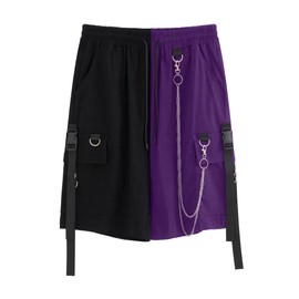 MEINVQIAOTI Black Cargo Pants for Women Street Harajuku Loose Straight Shorts Black Pants with Chains(Black&Purple,L)