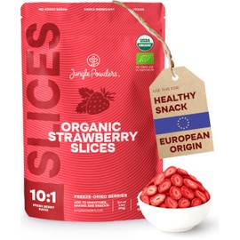 Jungle Powders Freeze Dried Strawberries Organic USDA Certified Strawberry Slices 3.2 Ounce Bag Premium Dry Fruit Healthy Snacks for Kids - Non-GMO, Vegan Keto No Sugar Added Gluten Free Office Snacks