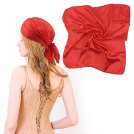 Lukiisoo Head Scarf for Women Hair Small 21" Square Satin Head Scarf Silk Shiny Solid Color Scarves Lightweight Neckerchief Headscarf Scarves Wrapping Night (Red)