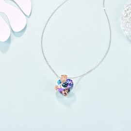 KINGWHYTE Heart Crystal Necklace for Women 925 Sterling Silver Rose Flower Necklace with Cubic Zircon Heart Pendant Necklace Valentine's Day Jewellery Gifts for Mum Wife Girlfriend