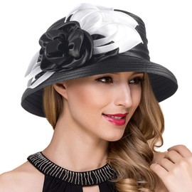 Ruphedy Women Derby Church Dress Bucket Hat Fascinators Bridal Tea Party Wedding Hat (SD703-Black/White)