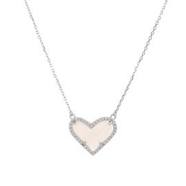 Caratas Heart Necklace Women's 925 Silver Necklace with Pendant (45 cm + 5 cm Adjustable), Silver Chain with Pendant, Gift for Women, Mother, Girlfriend, Sister, Rose Quartz and Mother of Pearl,