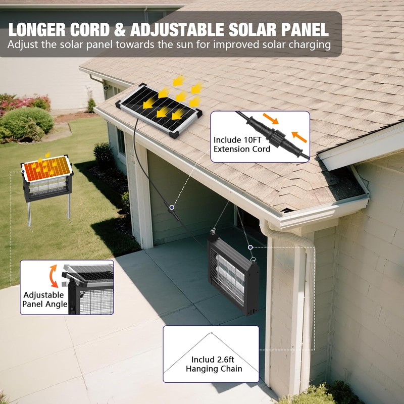 Solar Bug Zapper Outdoor, 4500V Mosquito Zapper Waterproof with Panel
