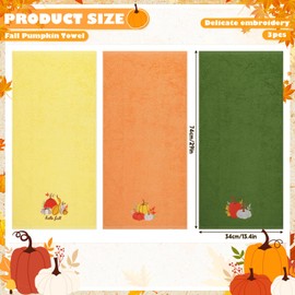 Fall Pumpkin Hand Towels for Bathroom Decorations Set of 3 100% Cotton Autumn Thanksgiving Decorative Pumpkin Maple Leaf Yellow Orange Green Dish Towels for Drying Cleaning Cooking 13.7'' x 29.5''