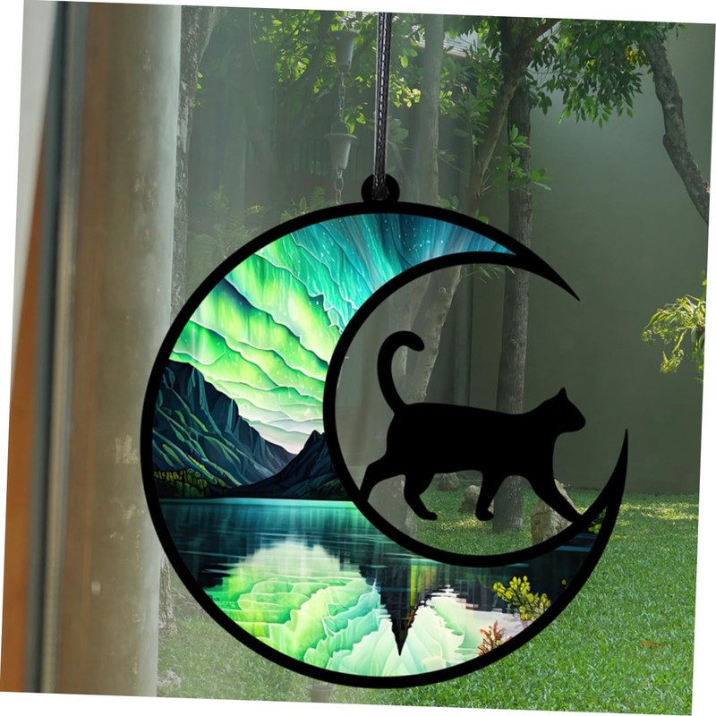 Zerodeko 2Pcs Cat Moon Acrylic Wall Decoration Creative Hanging Ornament