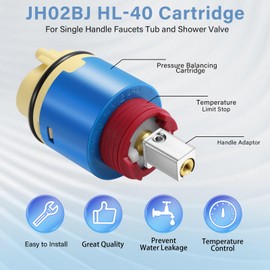 JH02BJ HL-40 Ceramic Pressure Balance Cartridge, 40mm Shower Faucet Cartridge Replacement For Tub and Shower Valve(1Pack)