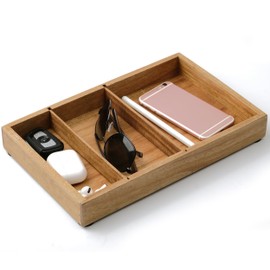 VINACRAFT Wooden Valet Tray for Men – 12.2x7.9 in Acacia Desk Drawer Organizer Tray with Dividers, Nightstand Organizer, Catchall EDC Dump Tray for Keys, Wallet, Phone, Watch, Office Accessories