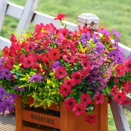 SHareconn SHareconn 24 Bundles Artificial Flowers for Outdoors Decoration, Faux Plants Fake Silk Colorful Daisy Eucalyptus Lavender, UV Resistant for Outside Home Porch Patio Indoor Spring Decor, Mix 4 Colors