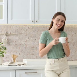 OYASIMI 1-Sheet Hexagonal Peel and Stick Backsplash, Seamless Design Beige Stone Kitchen Backsplash Wall Tiles, Stone Surface Waterproof Stick on Tile for Bathroom, RV, Fireplace