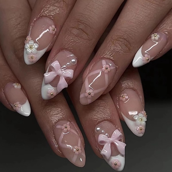 Goiern Press on Nails Medium Almond False Nails White French