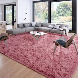 Merelax Soft Modern Indoor Large Shaggy Rug for Livingroom Bedroom Dorm Kids Room Home Decor, Non-Slip Plush Fluffy Furry Fur Area Rugs Comfy Nursery Accent Floor Carpet 9x12 Feet, Blush