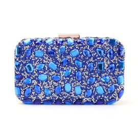 Fecialy Clutch Purses for Women Crystal Evening Bag Gemstone Handbag Formal Rhinestone Purse for Wedding Party, blue