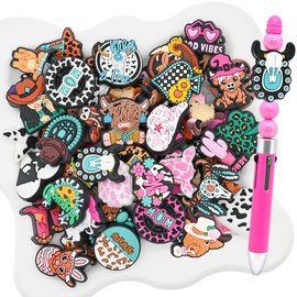 XHAOYEAHX - Juego de abalorio focales de silicona para bolígrafos, accesorios de vaca, 60 piezas de abalorio redondas coloridas para hacer llaveros, pulseras, collares, manualidades hechas a mano