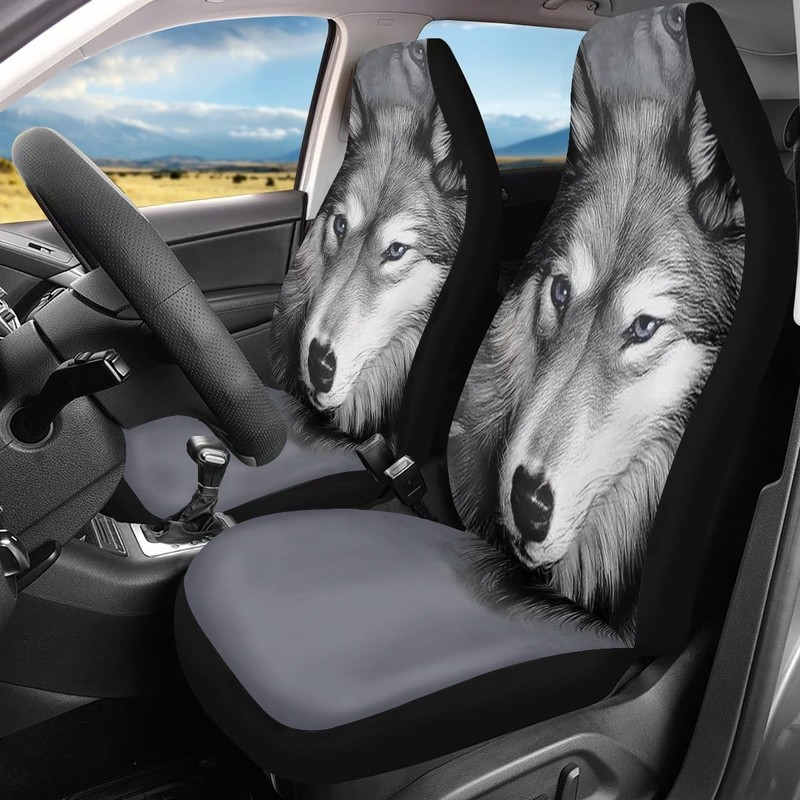 Pehede Car Seat Cover Grey Wolf Front for Cars, Easy