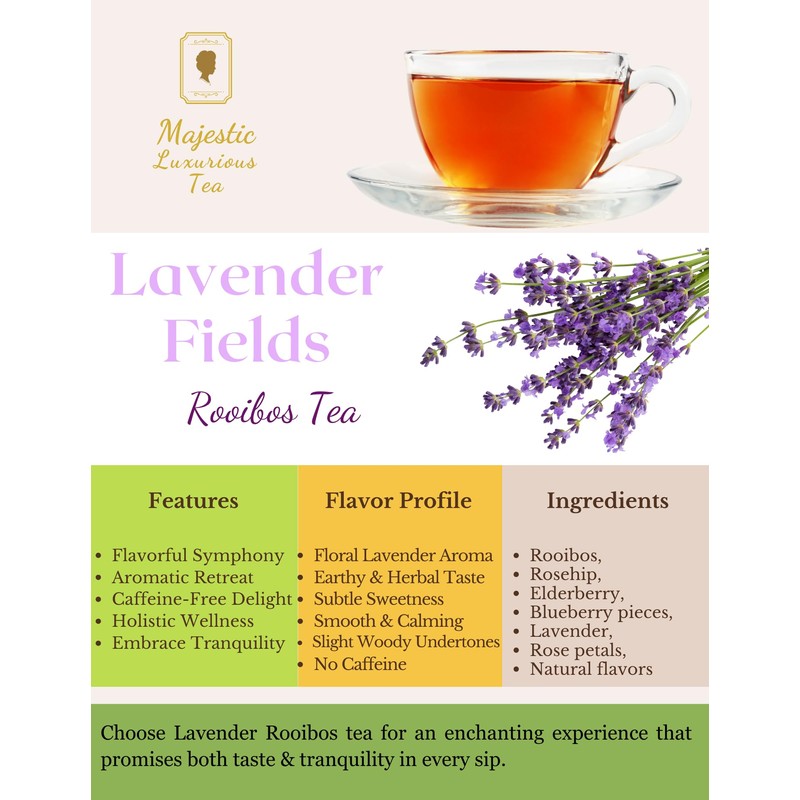Majestic Tea_ LAVENDER FIELDS| Pure Rooibos Tea | Naturally Decaf
