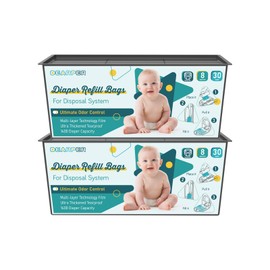 2 Pack Diaper Pail Refill Bags Compatible with Genie Easy Roll Signature and Platinum Pails, 7-Layer Odor-Barrier Technology, Extra Thickness, Holds up to 2800 Newborn Diapers (60 Bags)