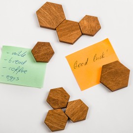 Wooden Refrigerator Magnets, Decorative Magnets, Office Magnets, Hexagonal Fridge Magnets. Brown Standard Size (12 PCS)