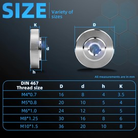 Pack of 10 M4 knurled nuts, flat, stainless steel threaded nut, knurled, M4 female thread, low shape nut, standard DIN 467 for metric screw threads and bolts