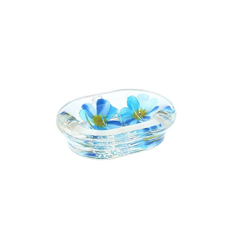 Tomo Corporation Acrylic Soap Tray, Blue Flower, Refreshing, Cute, Refreshing,