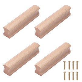 NAKUPENDA Pack of 4 Cabinet Handles, Wooden Handle, Drawer Handle, Wooden Furniture Handle, Wooden Door Handle, Cupboard Handle for Door, Cupboard, Drawer, 64 mm Hole Spacing (Beech)