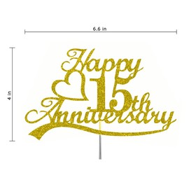 Decoración para tartas de 15 aniversario con purpurina dorada, 15 ideas para decoración de bodas, aniversario de boda, calidad premium, resistente con purpurina de doble cara, palo de acrílico. Fabricado en Estados Unidos (oro 15)