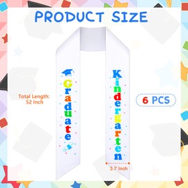 6 Pcs 2025 Kindergarten Graduation Stole Unisex Preschool Graduation Sash for Kids Graduation Supplies Favors(White)