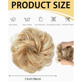 BPTRKOM 1 Stück Großes Dutt-Haarteil mit Gummiband für Damen & Mädchen,Gelockt & Messy Look für Pferdeschwanz & Hochsteckfrisuren,Inklusive Haargummi mit Haaren für einfache Anwendung(Gelb)