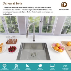13 Inch Bar Sink Undermount – Delironexu 18 Gauge Stainless Steel Small Kitchen Sink, 13"x15"x7" Small Bar Sinks, Single Bowl Wet bar sink with Brushed Finish for Outdoor, RV, and Prep Use